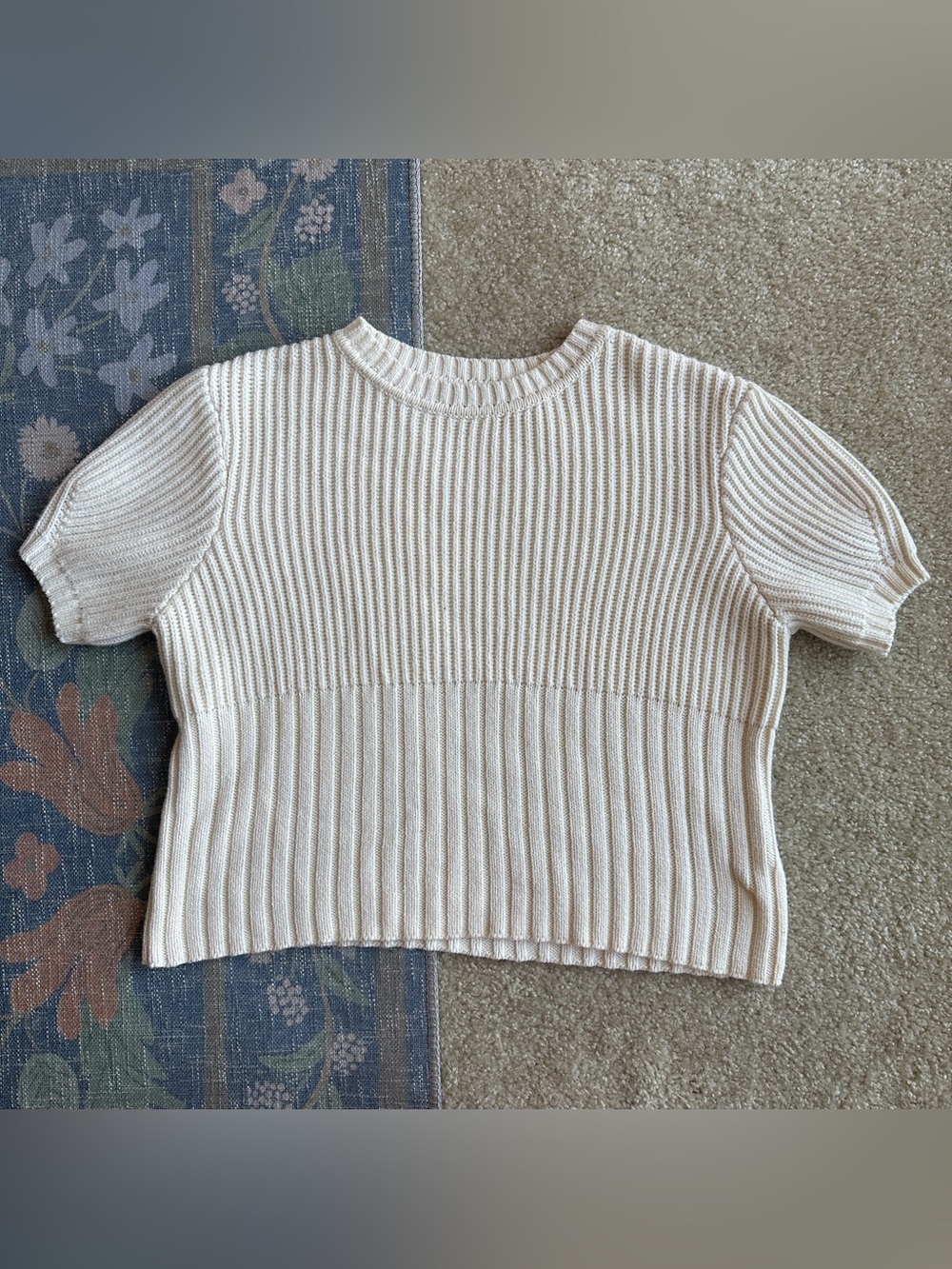 Cream Ribbed Knit Women's Sweater - Classic Crewneck